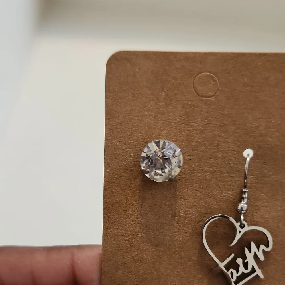 Silver 'Fun' Heart Script Dangle Earring - Silver - Picture 4 of 4